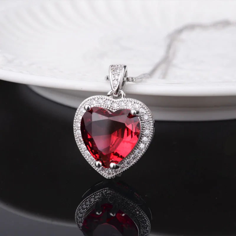 Pendant Necklace Trendy Necklace 925 Silver Jewelry Heart Shape Ruby Zircon Gemstone Pendant For Women Girl Wedding Engagement Party Accessories Silver Necklace