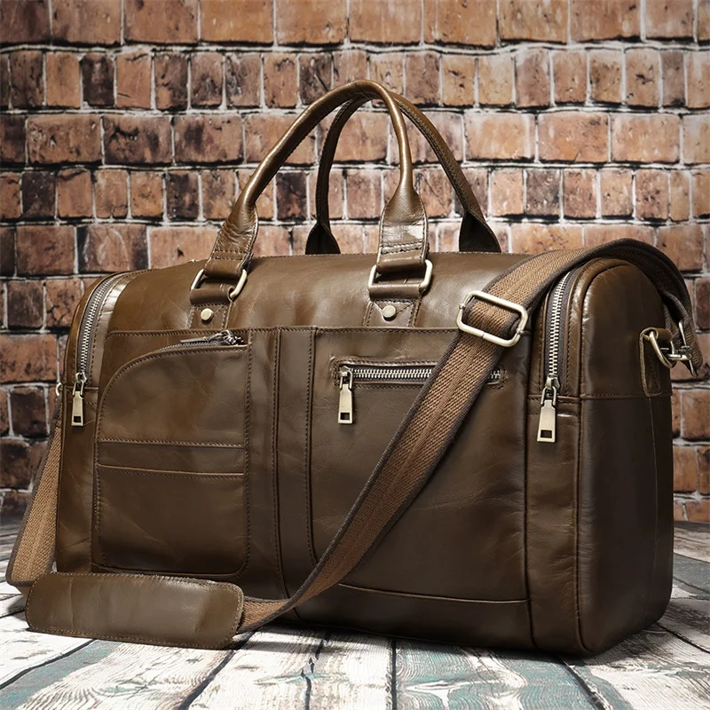  Sac de voyage en cuir véritable sacs de voyage pour hommes en cuir sac de sport hommes grande capac