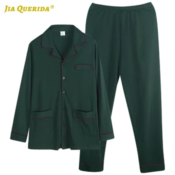

Green Spring Autumn Solid New Green Long Sleeve Long Pants Sleepwear Fashion Style Casual Style Turn Down Collar Pijama Set