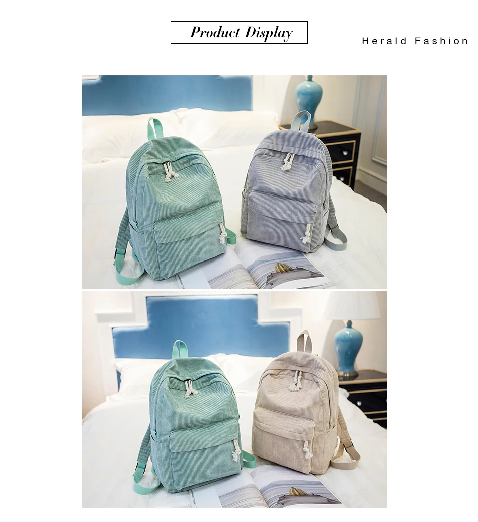 Модный тканевый женский рюкзак Herald с бархатным дизайном, школьный рюкзак для девочек-подростков, женский рюкзак в полоску