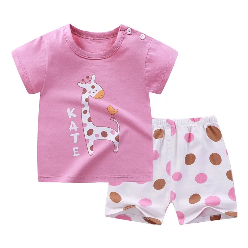 Conjunto de 2 piezas de ropa para niña, conjunto de ropa para niña, camisetas de manga corta, pantalones cortos, Tops de algodón, chándal para niño, traje suave