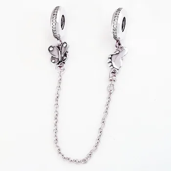 

Original Two Decorative Butterflies With Crystal Safety Chain Beads Fit 925 Sterling Silver Charm Bracelet Bangle Diy Jewelry