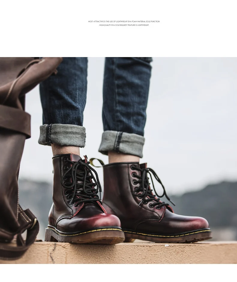 Coturno/мужская кожаная обувь Martin; модная зимняя теплая обувь; ботильоны в байкерском стиле; обувь унисекс