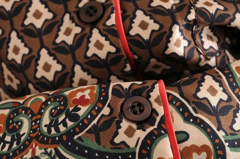 JuneLove Женская Новая Осенняя блузка с цветочным принтом рубашки винтажные свободные женские комплекты Повседневная Уличная одежда Костюмы Ретро Женские топы