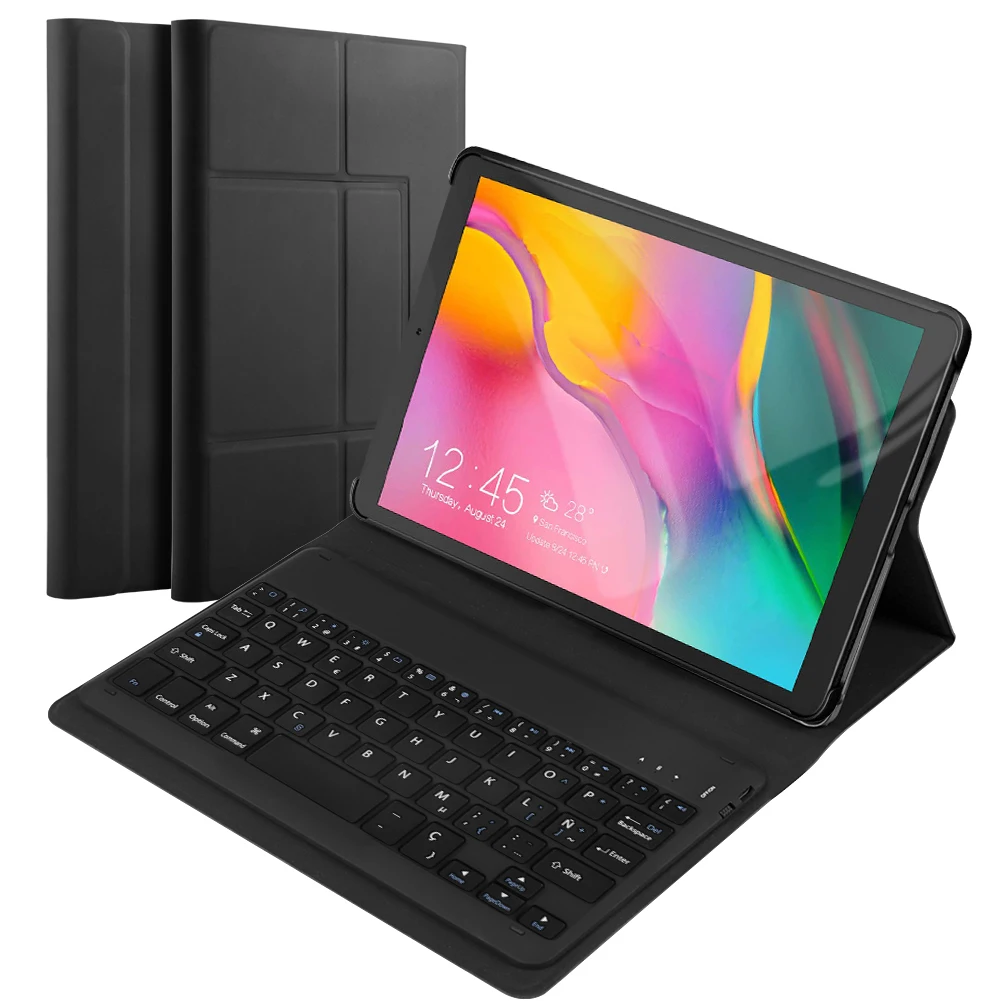 Чехол с испанской клавиатурой для samsung Galaxy Tab A 10,1 T510 T515, чехол из искусственной кожи, чехол-книжка со съемной клавиатурой - Цвет: Черный