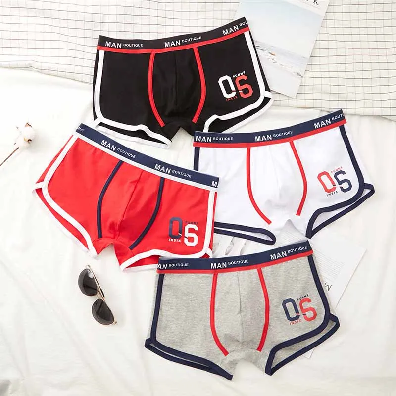 

4 pcs/lot Men Underwear boxer cotton Cuecas Boxers Mens boxer shorts Underwear Low waist U convex pouch Man breathable underpant