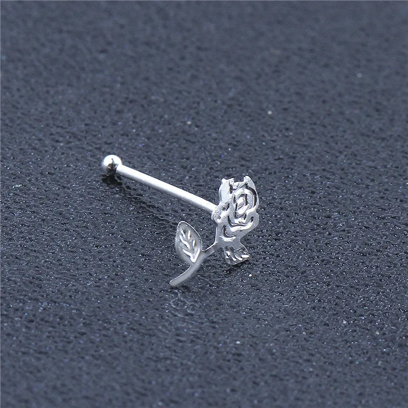 20 Pieces Rose Flower Shape Nose Studs Ball Pin End for Women Girl Nose Rings Piercing Puncture Body Jewelry Universal-5