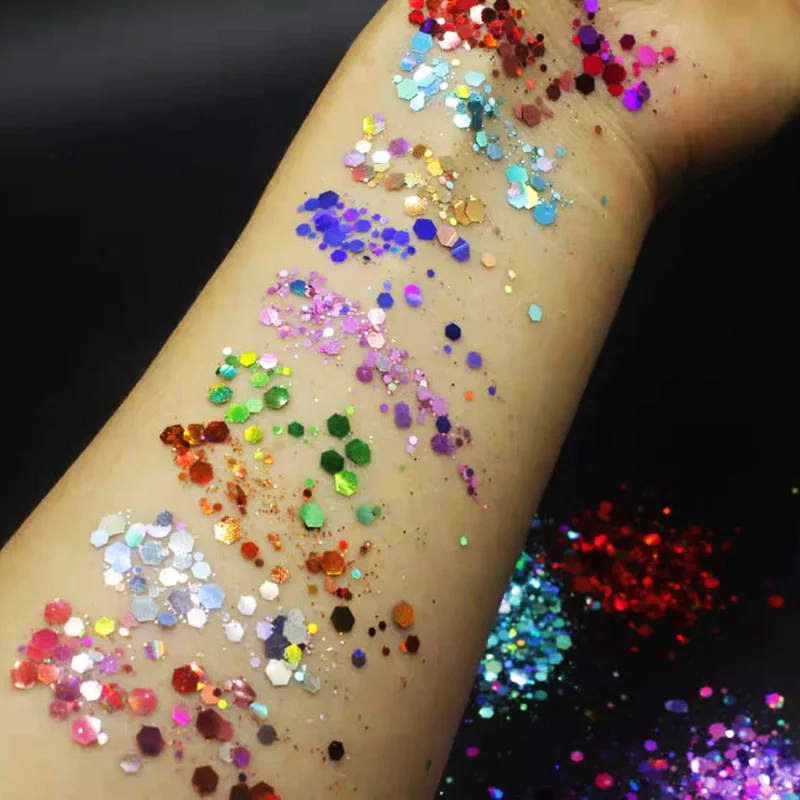 50g/bag Chunky Colors Bulk Glitter Manicure Body/Eye Colors Polyester Holographic Chunky Holographic Glitter Mix Nail sequins