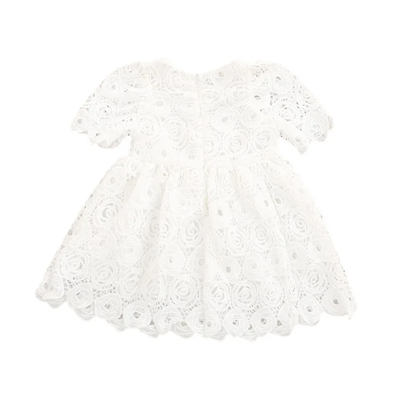 Белое мини-платье для маленьких девочек кружевное платье принцессы с цветочным рисунком праздничное платье-пачка с коротким рукавом
