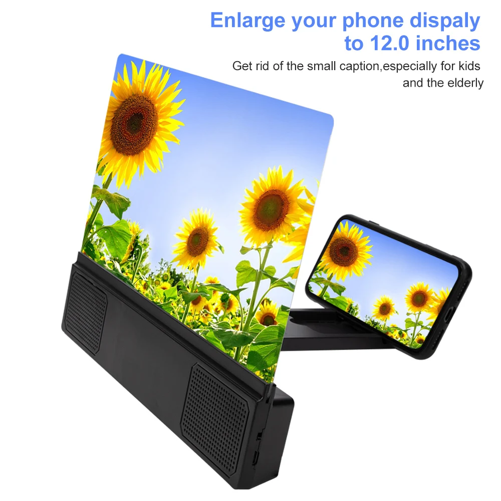 12 дюймов 3D HD увеличитель для экрана телефона Настольный кронштейн для видеосъемки усилитель с проводной Динамик для смарт телефона расширитель держатель