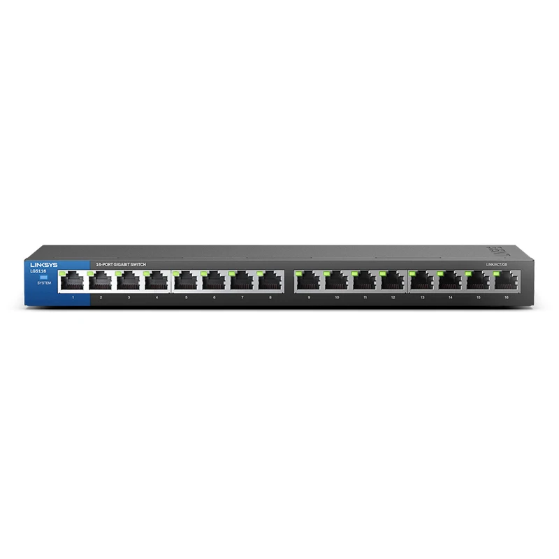 

Linksys LGS116 16-Port Business Desktop Gigabit Switch Wired connection speed up to 1000 Mbps 16 Gigabit Ethernet auto-sensing