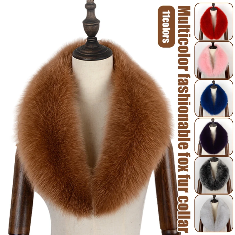 Winter Real Fox Fur Collar Women Fluffy Natural Fur Scarf Shawl For Lady Collars Wraps Neck Warm Fur Scarves Coat Accessory winter tassel scarf gray ginger and siamese kittens cats women cashmere scarves neck head warm pashmina lady shawl wrap bandana