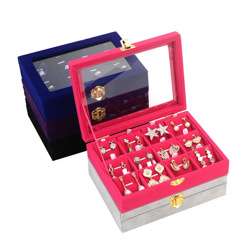 

2018 New Carrying Case with Glass Cover Jewelry Ring Necklace Pendant Display Box Tray Holder Storage Box Organizer Wood Fashion
