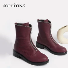 SOPHITINA/женские ботинки с круглым носком; Высококачественная модная однотонная обувь из овечьей кожи на молнии; Уникальные удобные ботинки на квадратном каблуке; MO256