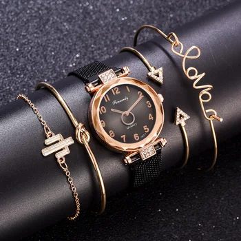 

Women's Watch Bayan Kol Saati 5pcs Set Fashion Gold Rose Women's Watch Silver Woman Reloj Mujer Saat Relogio Zegarek Damski A378