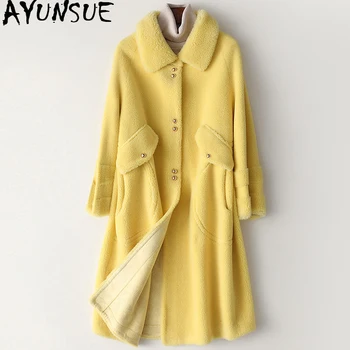 

Autumn Winter Coat Women Clothes 2020 Korean Real Fur Coat Female Wool Jacket Suede Lining Sheep Shearling Fur Long Tops KJ