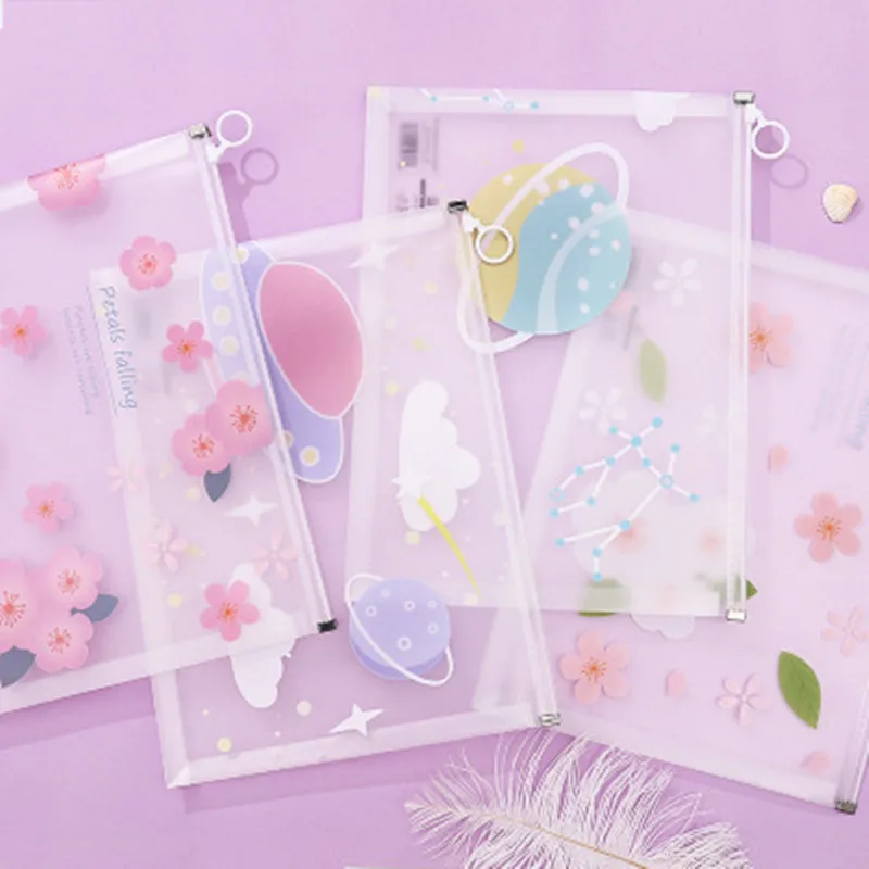 

Transparent A5 Organizer Bag Student Star Zipper Storage Pouch Large Capacity Waterproof Toiletry Bags Cute Travel Cosmetic Bag