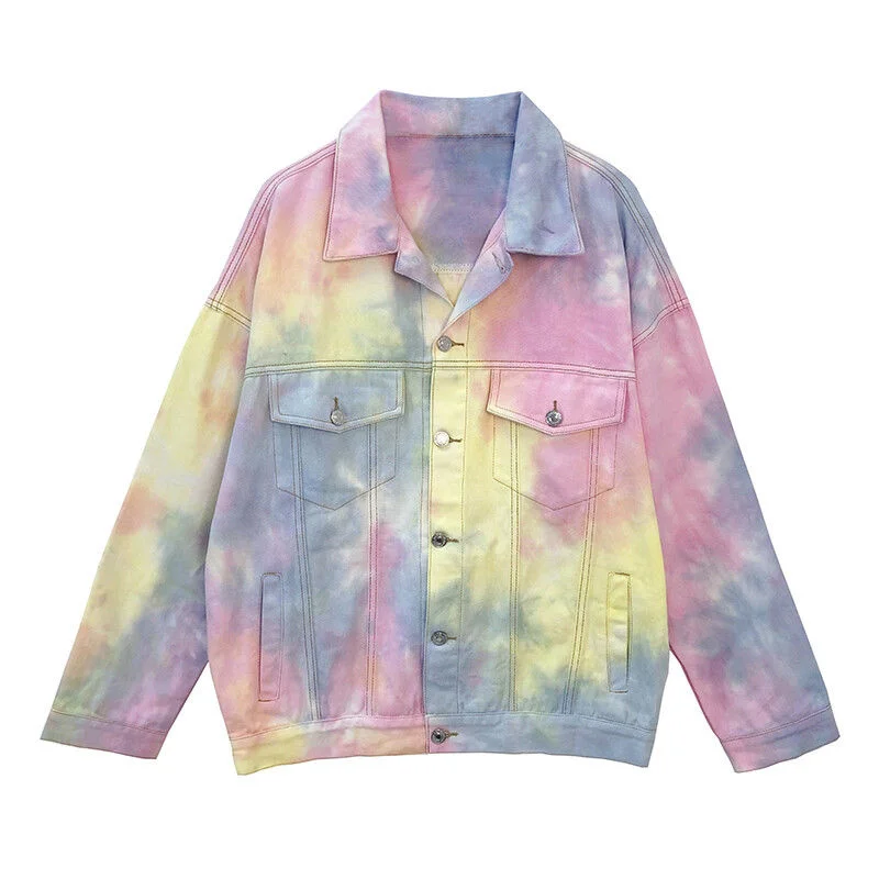 

Harajuku Colorful Gradient Denim Jacket For Women 2023 Autumn New Loose Fashion Casual Hole Jeans Jacket Female Chaquetas Mujer