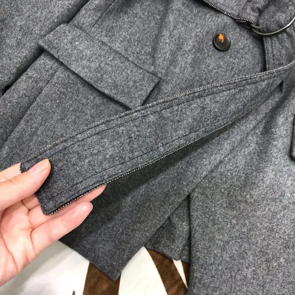 Женский офисный костюм из двух предметов темно серый шерстяной комплект со