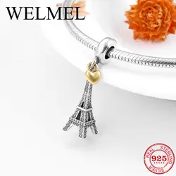 Новый 925 стерлингового серебра Мода столица Парижа подвеска в форме Эйфелевой башни Бусины Подходят оригинальный Pandora Diy браслет, ювелирные