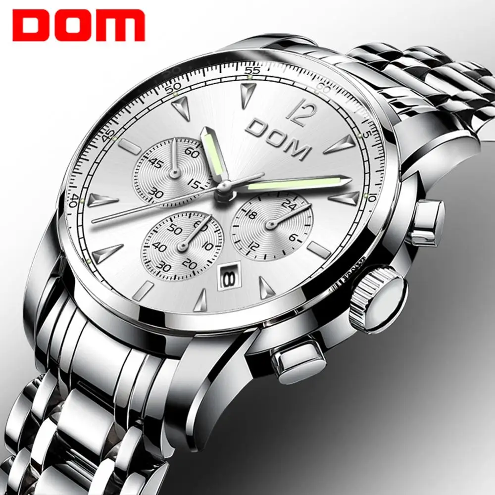 

DOM Watches Men Luxury Brand Chronograph Men Sports Watches Waterproof Steel Luminous Quartz Men's Watch Relogio M-75D-1MPE