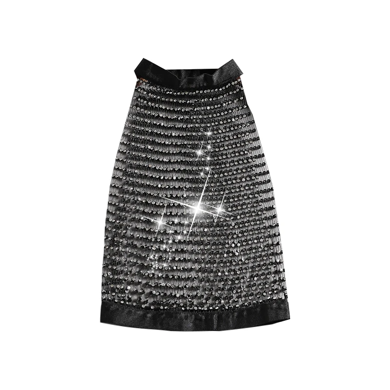 Sexy Summer Black Mesh Beads Women Mesh Top Sleeveless O Neck Sexy Fashion Clubwear Hollow Out