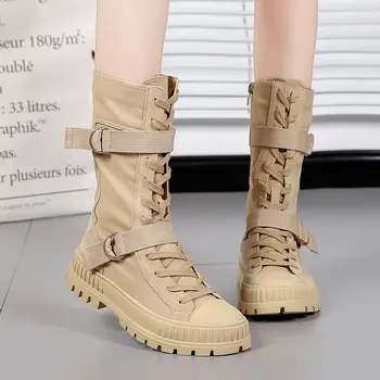 

Boots Training Girls Combat Shoes Women's Plaform Boots 2020 Trendy Canvas Leisure Autumn Female Booties