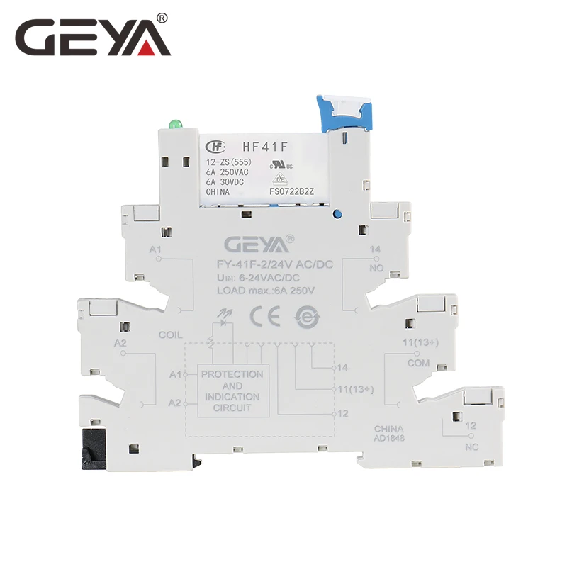 GEYA 6,2 мм толщина тонкий релейный разъем с Hongfa реле 12VDC/AC или 24VDC/AC штепсельное реле