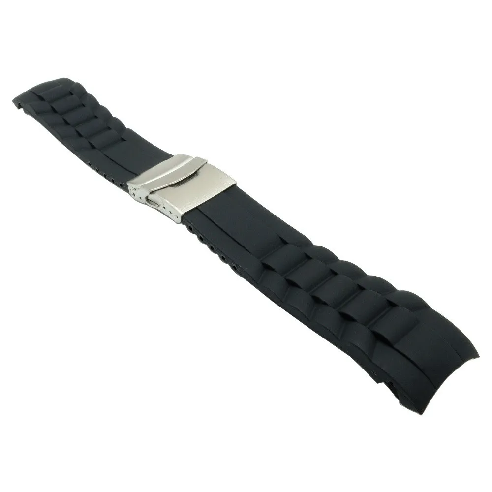 Black Silicone Waterproof Sport Watch Band with Folding Buckle Strap Bracelet