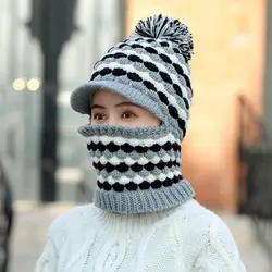 Новые зимние шапки женская вязаная шапка теплая меховая помпон шапка черепки шапочки для женщин высококачественные маски для девочек