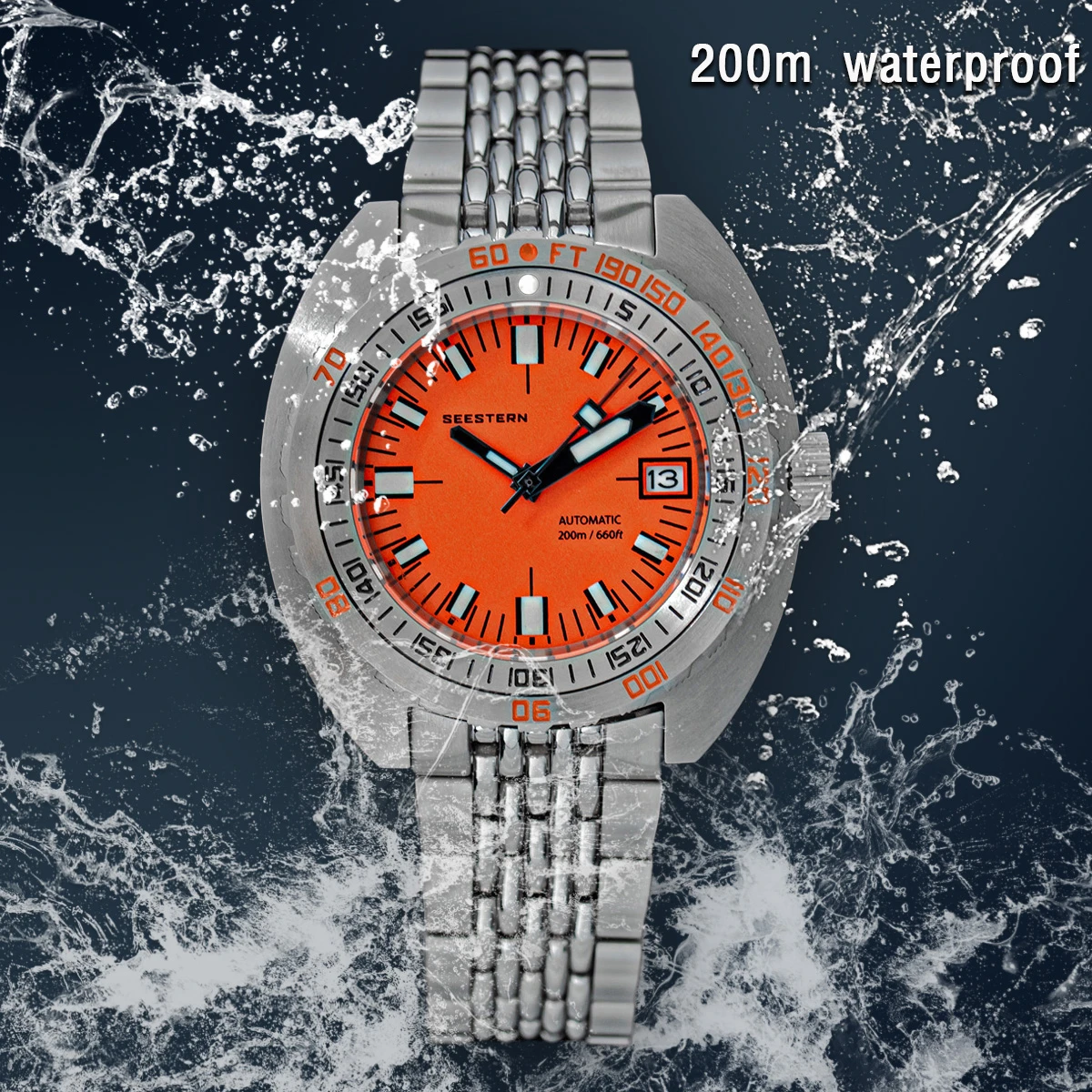 Silver & Black Diver Style Men's Watch | 300M Water Resistant Rotating Bezel Stainless Steel Watch main image 1