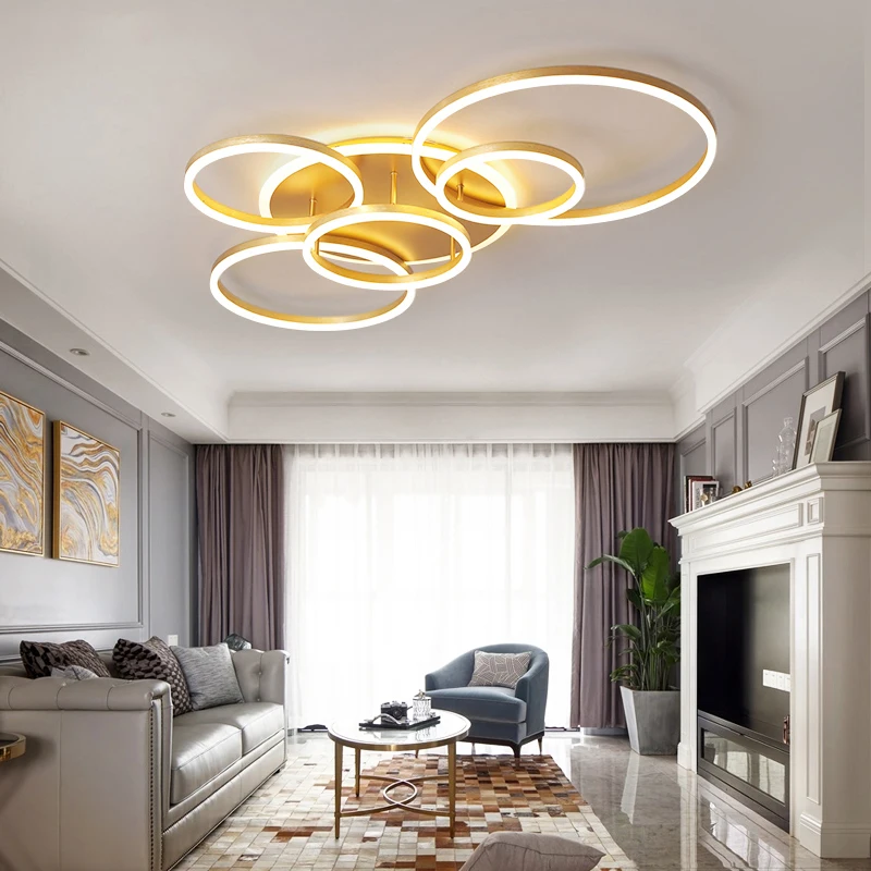 Plafonnier LED au design moderne, disponible en noir et en jaune or, éclairage d'intérieur à intensité réglable, luminaire décoratif de plafond, idéal pour un salon, un bureau ou une chambre à coucher