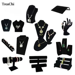 Professional Black Velvet Series Jewelry Organizer Holder Wooden Ring Necklace Bangle Earring Watch Jewelry Display Storagestand