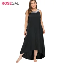 ROSEGAL Плюс Размер 5XL Блестки Воротник Без Рукавов Длинное Платье