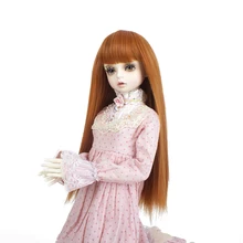 Free Shipping Cute Silky straight deep orange synthetic bjd doll wig with full bangs Shedding free