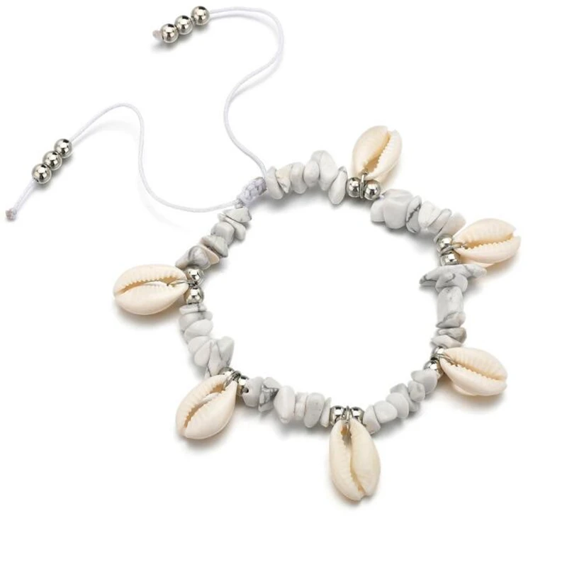 Seashell камень Бусины лодыжки браслет ракушка Boho женские браслеты для щиколотки ножная цепочка пляжная бижутерия для ног