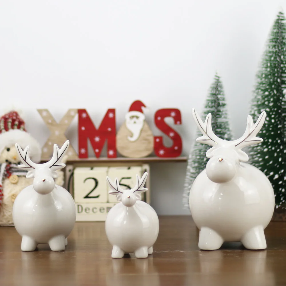

Nordic Ceramic Miniature Animals Ceramic Elk Animal Figurines Cute Fat Deer Sculpture Cream White Home Decoration Moose Crafts