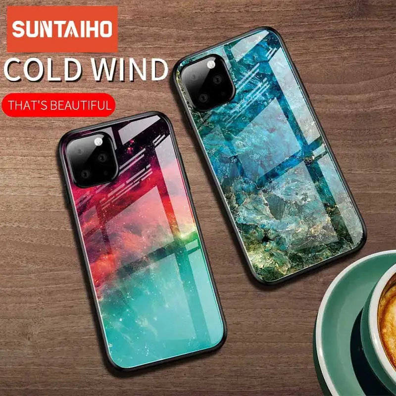 Градиентный чехол из закаленного стекла для iphone 11 Pro 2019 чехлы телефонов Max