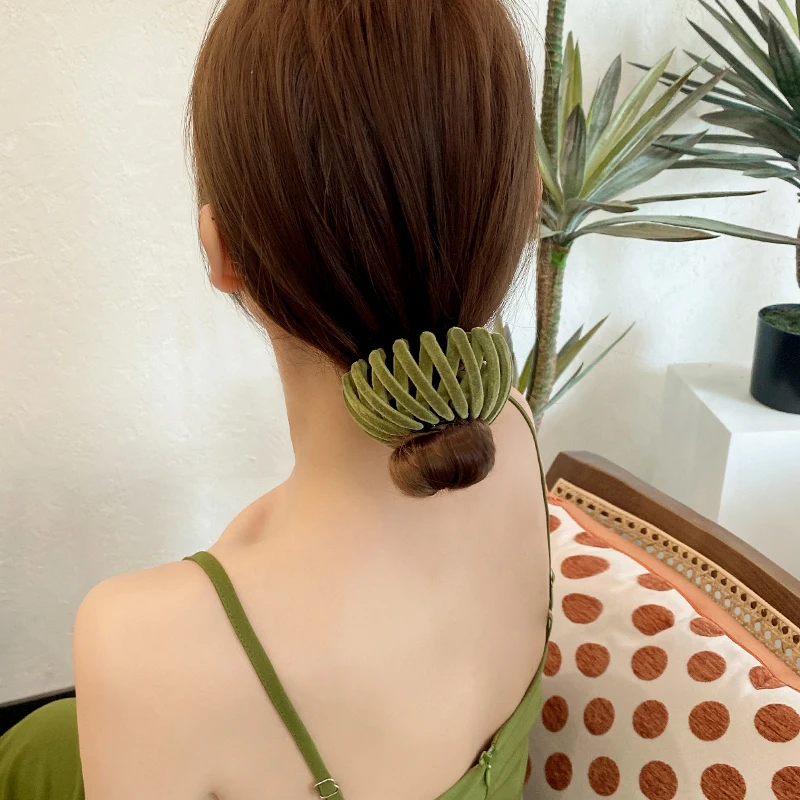 Mode Frauen Flanell Haar Klaue Schachtelhalm Schnalle Haar Clip Vogel Nest Ausbau Haar Zubehör Weibliche Pferdeschwanz Halter Stirnband – Detail 2