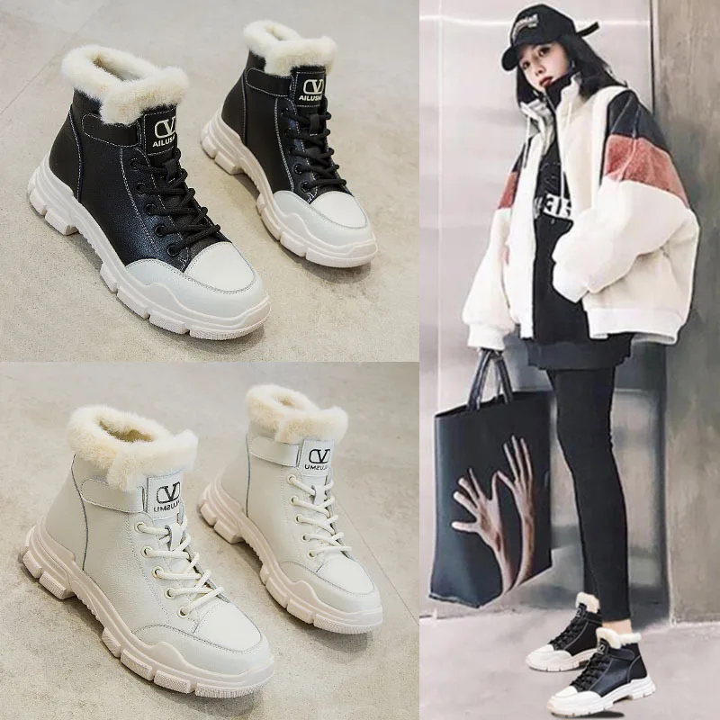 

2019 Winter New Style Snow Boots Women's Thick Bottomed Warm plus Velvet Casual Martin Short Boots Versatile Online Celebrity Th