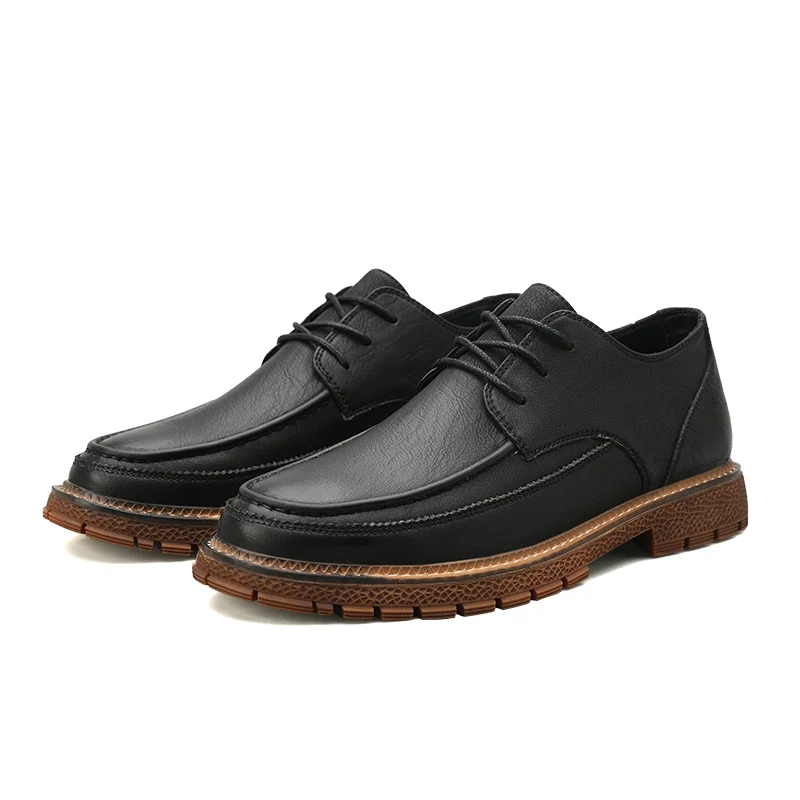 

Genuine Leather Men Shoes Lace-Up Breathable Soft Autumn Casual Flats Shoes Simple Black Style Fashion Sneakers *V933
