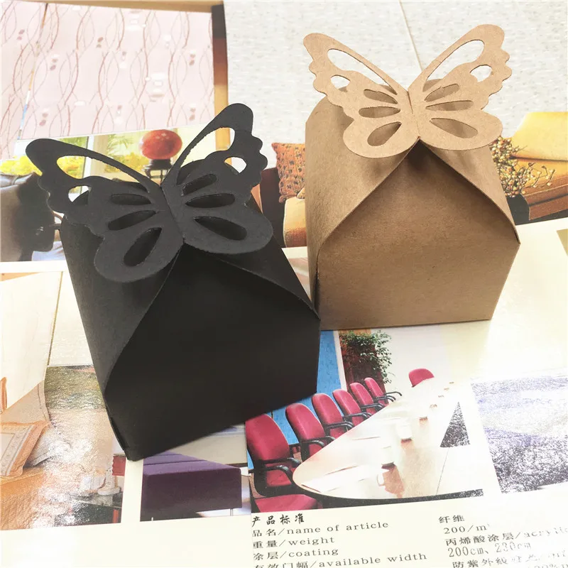 

Black Brown Butterfly Shape Sealing Retro Small Size Paper Box Candy Gift Package Birthday Decoration Cases Cardboard 50Pcs/Lot