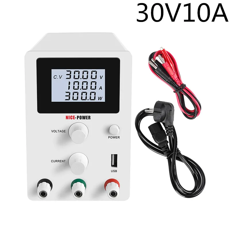 30V10A white Новые 30V 10A DC Питание Регулируемый ЖК-дисплей экран 4 цифры по ценам от производителя Дисплей мини лаборатория Питание Напряжение регулятор с USB - Цвет: 30V10A white