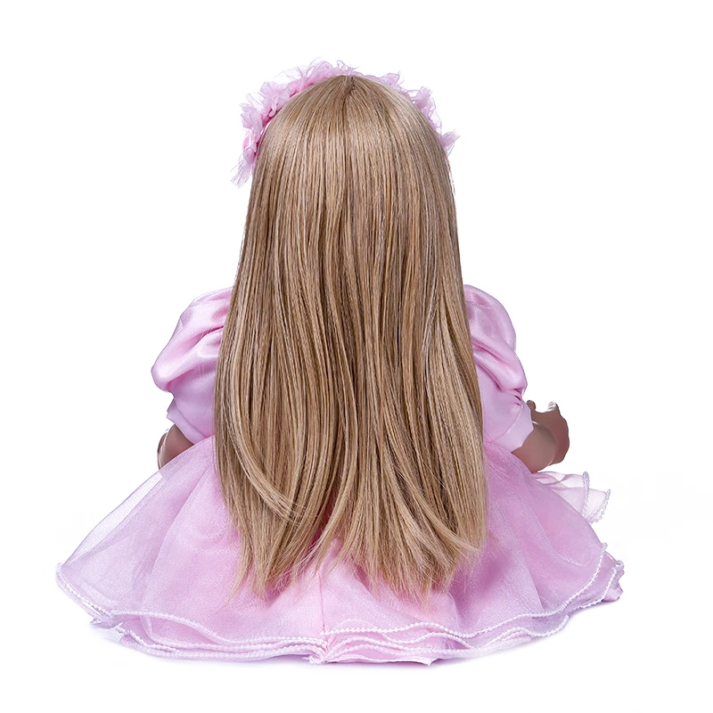 60 см reborn Девочка Принцесса в розовой юбке очень красивая кукла bebe reborn длинные светлые волосы кукла рождественский подарок