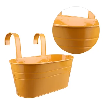 

1Pc Detachable Wall Mounted Flowerpot Oval Iron Barrel Hanging Flower Pot Decor With Double Hooks for Home Garden (Orange)