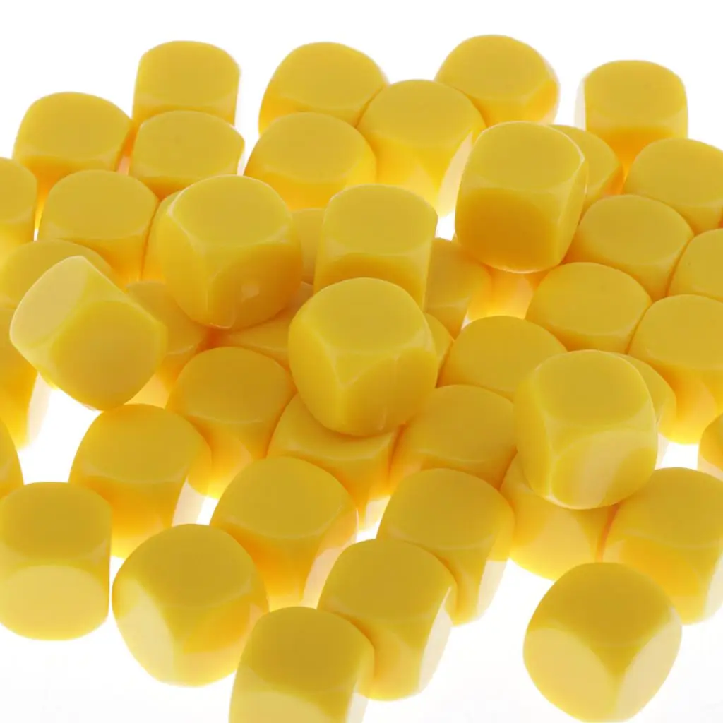 50pcs 16mm Blank 6 Sided Dice for Table Boazrd Games D6 Dices Dungeons & Dragons MTG RPG Wargames Casualty Markers - Yellow