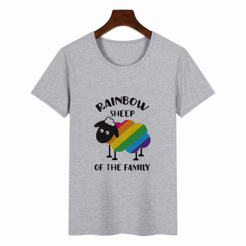 Классическая футболка с радужной овечкой для мужчин и женщин, ЛГБТ для геев, с радужными принтами, Harajuku, Повседневная футболка, унисекс, одежда для пар - Цвет: gray-C43-8