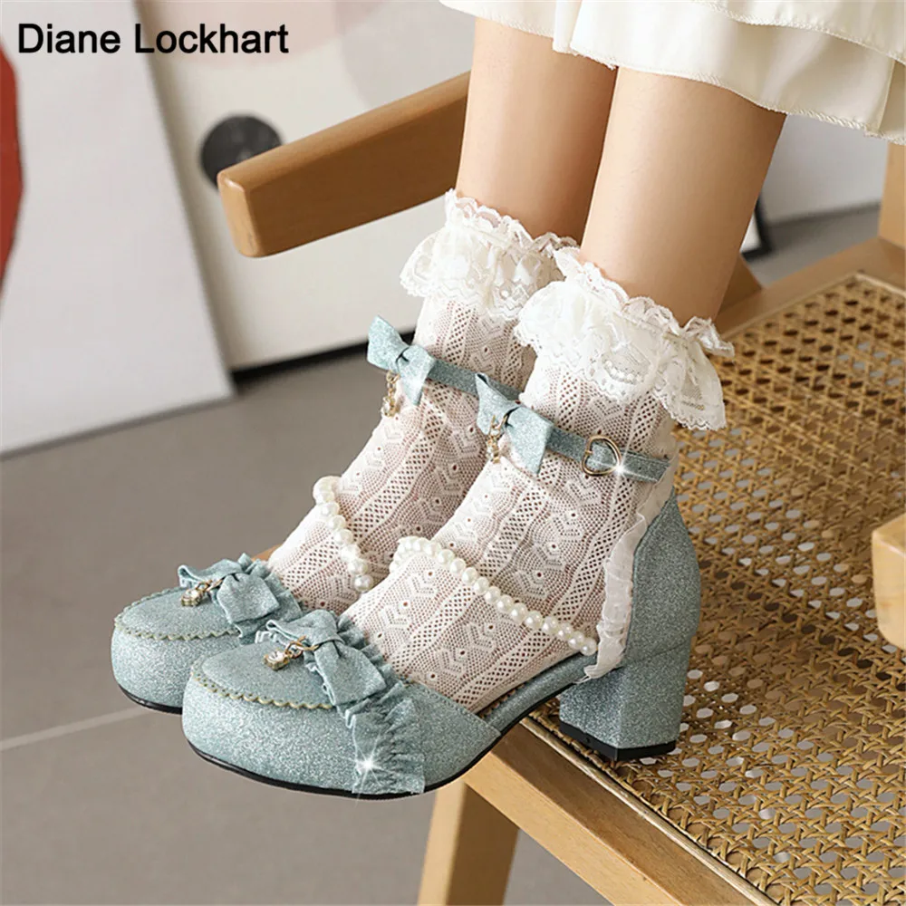 

Women Japanese Sweet Blue Pink Gold Cosplay Kawaii Ladies Lolita Sneakers Cute Shoes Zapatilla Mujer Platform High Heels 31-43