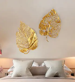 

Modern Wrought Iron Leaf Wall Hanging Decoration Accessories Crafts Home Livingroom 3D Wall Sticker Metal Mural Ornaments Decor