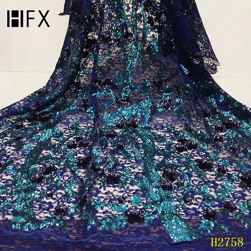 HFX блестящая кружевная ткань зеленые красные блестки нигерийские кружева ткань высокого качества французский Тюль кружевная ткань для женского платья F2758